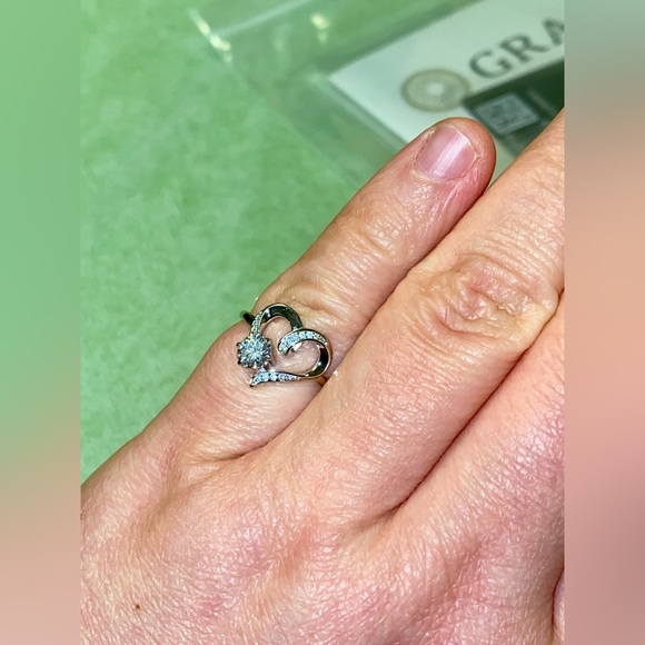Sterling Silver Heart Ring with Clear Moissanites and certificate - Picture 7 of 9